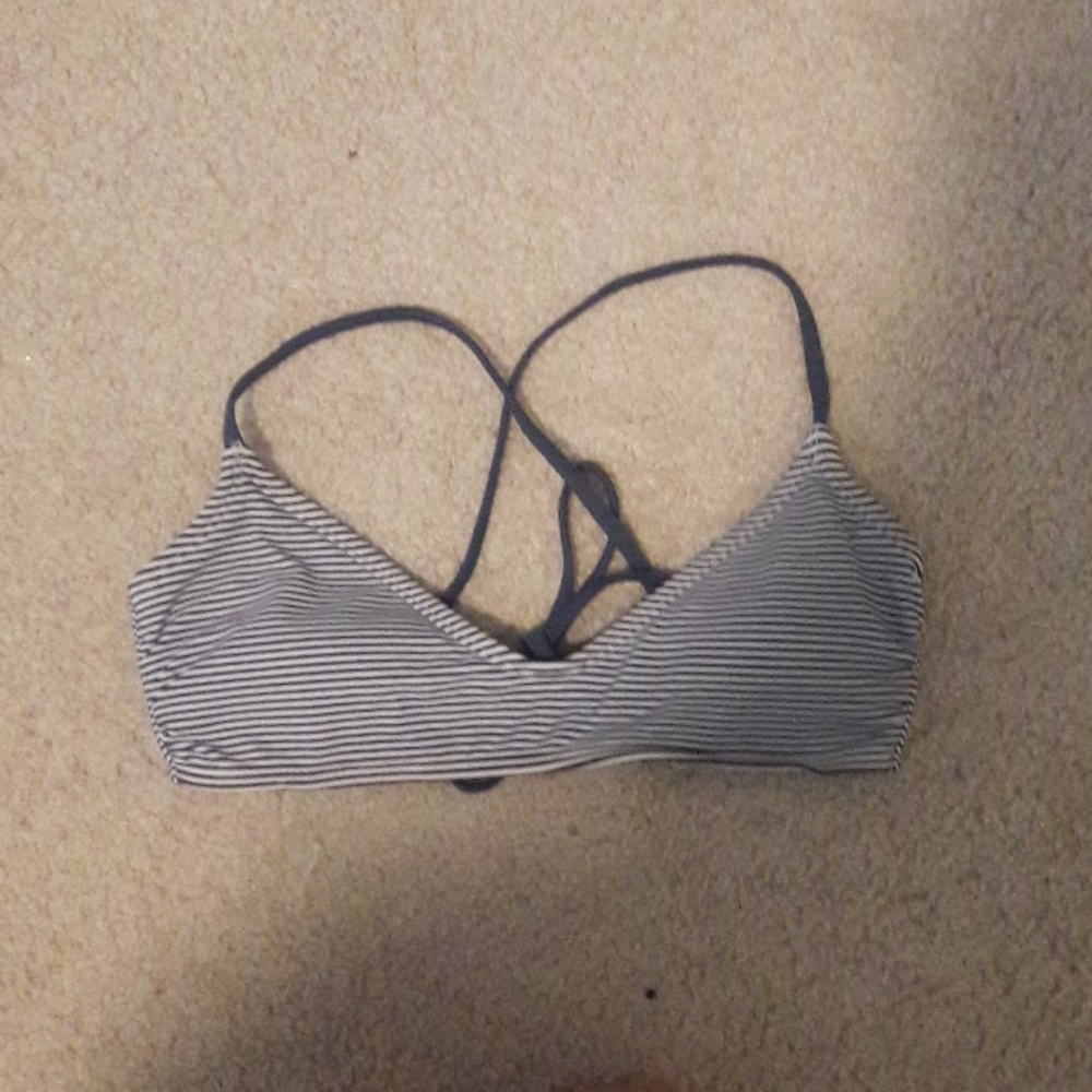Low cut striped bikini top.
